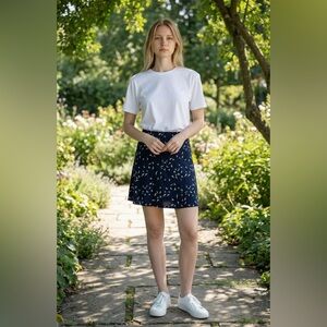 Gilli Navy Mini Skirt with White Bird Print